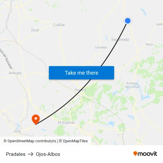 Pradales to Ojos-Albos map