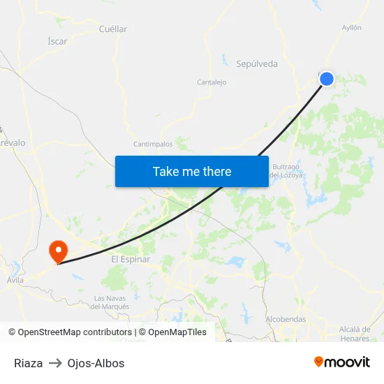 Riaza to Ojos-Albos map