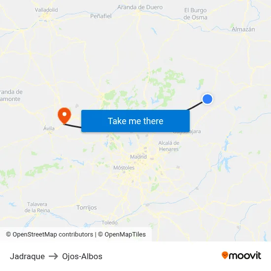 Jadraque to Ojos-Albos map