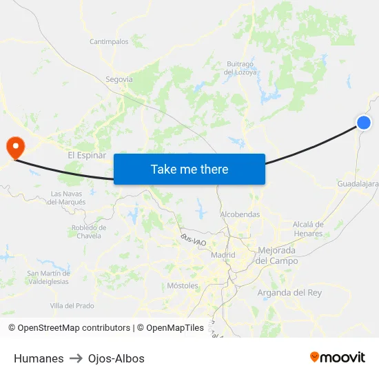Humanes to Ojos-Albos map