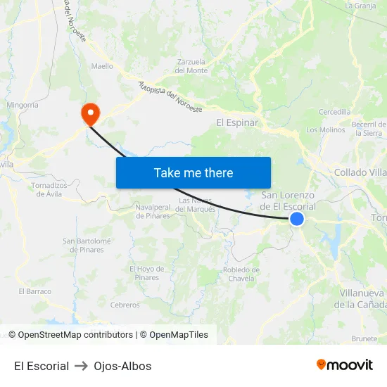El Escorial to Ojos-Albos map