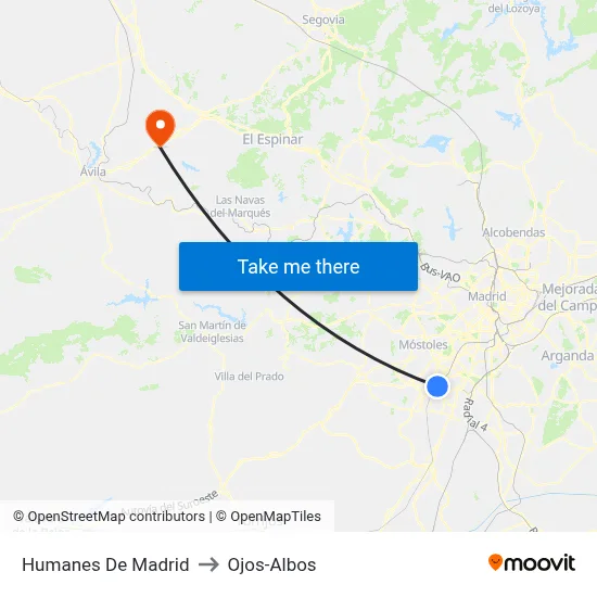 Humanes De Madrid to Ojos-Albos map