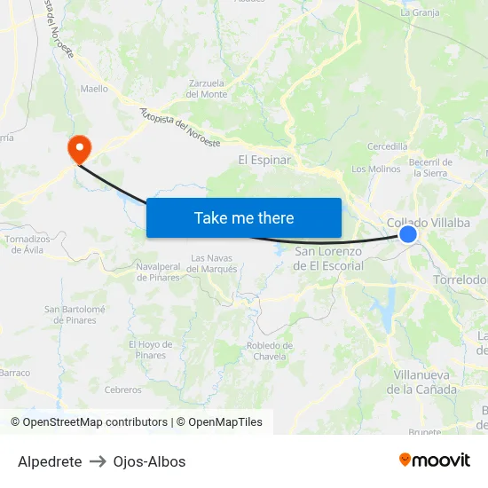 Alpedrete to Ojos-Albos map