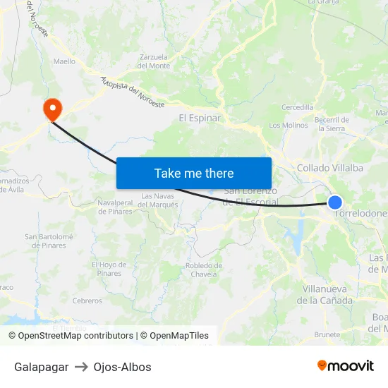 Galapagar to Ojos-Albos map