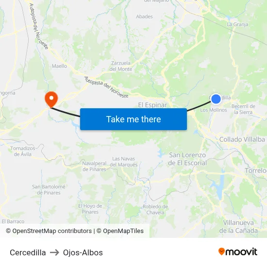 Cercedilla to Ojos-Albos map