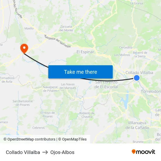 Collado Villalba to Ojos-Albos map