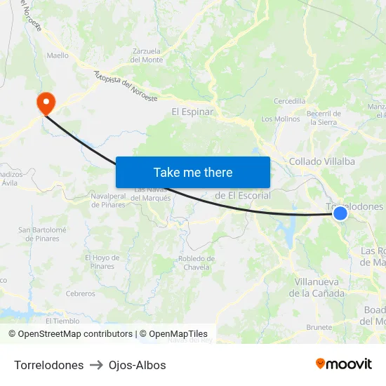 Torrelodones to Ojos-Albos map