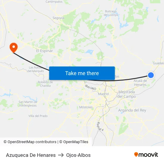 Azuqueca De Henares to Ojos-Albos map