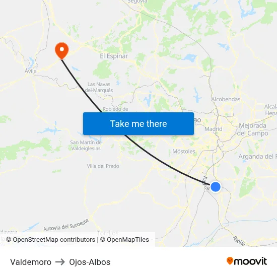 Valdemoro to Ojos-Albos map