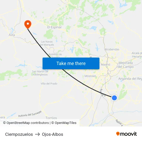 Ciempozuelos to Ojos-Albos map