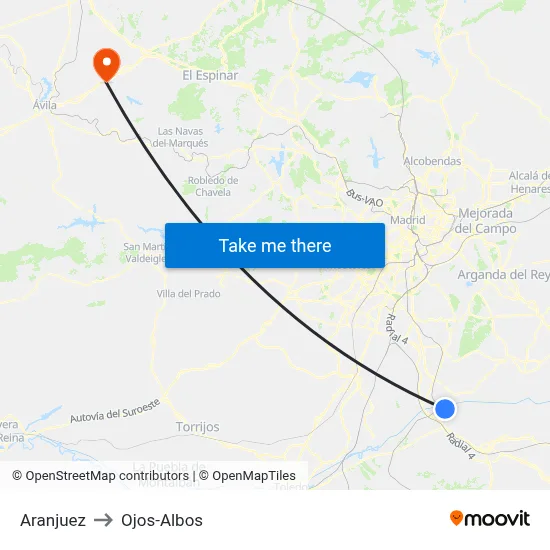 Aranjuez to Ojos-Albos map