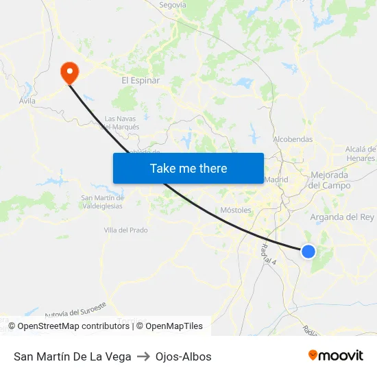 San Martín De La Vega to Ojos-Albos map