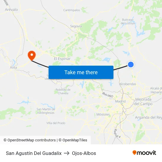 San Agustín Del Guadalix to Ojos-Albos map