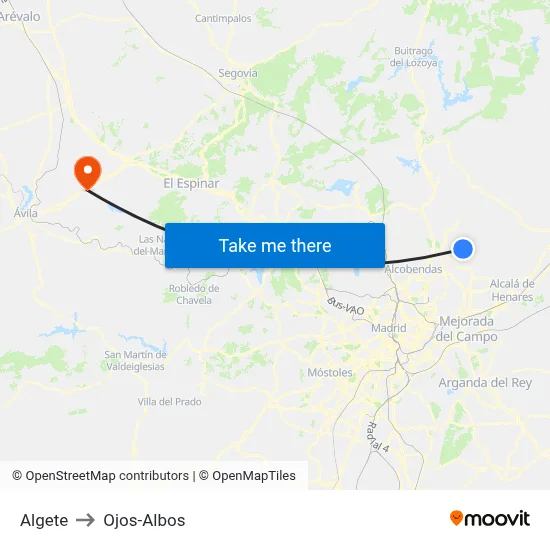 Algete to Ojos-Albos map