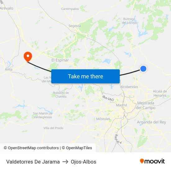 Valdetorres De Jarama to Ojos-Albos map