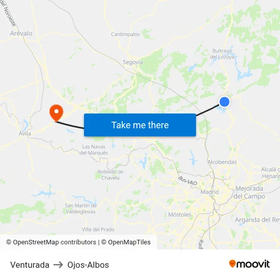 Venturada to Ojos-Albos map