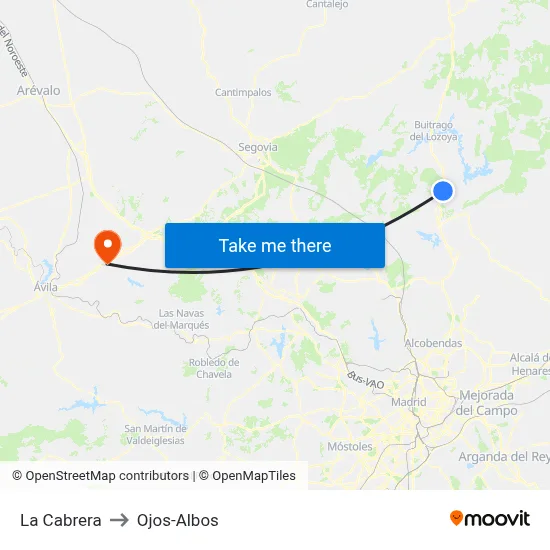 La Cabrera to Ojos-Albos map