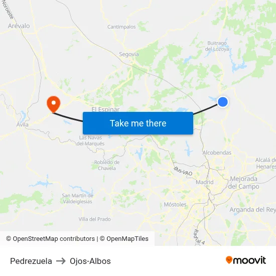 Pedrezuela to Ojos-Albos map