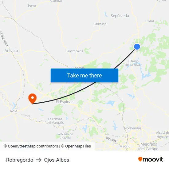 Robregordo to Ojos-Albos map