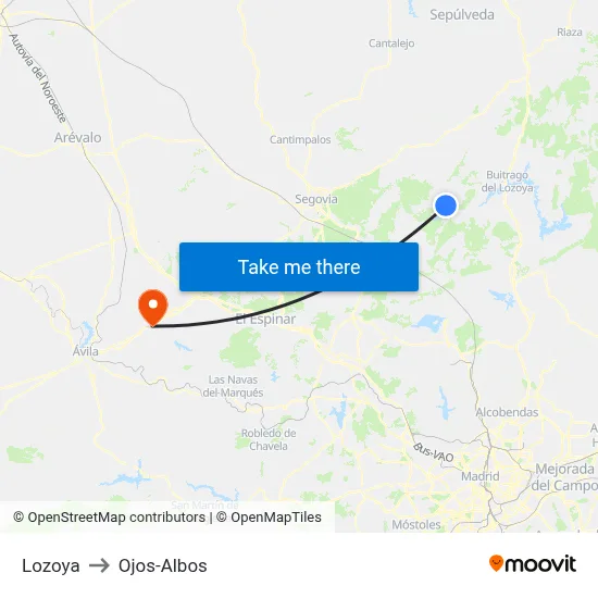 Lozoya to Ojos-Albos map