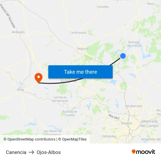 Canencia to Ojos-Albos map