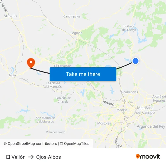 El Vellón to Ojos-Albos map