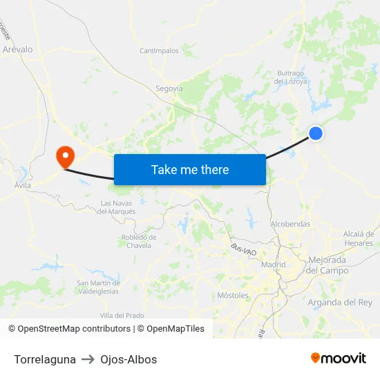 Torrelaguna to Ojos-Albos map