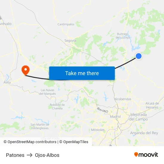 Patones to Ojos-Albos map