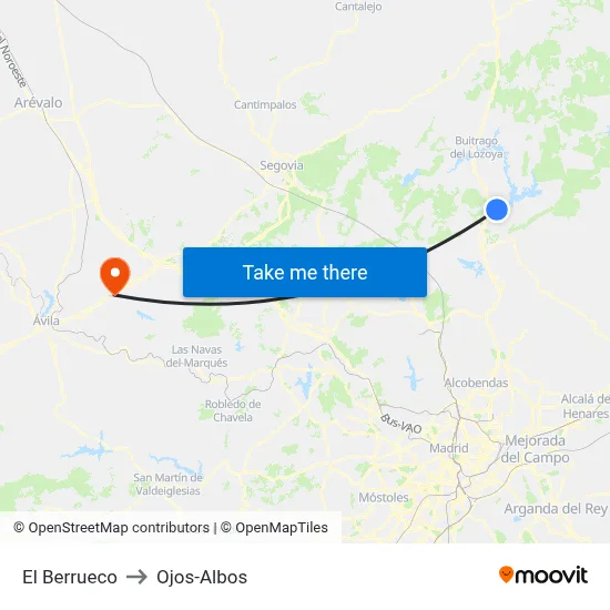 El Berrueco to Ojos-Albos map