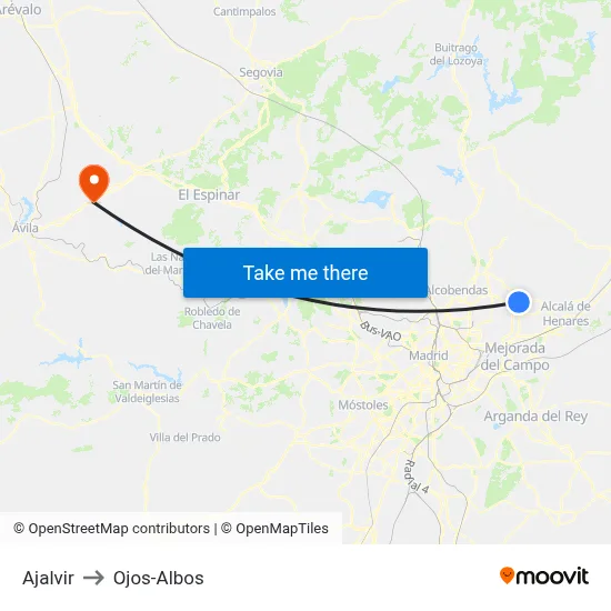 Ajalvir to Ojos-Albos map