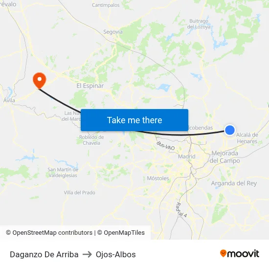 Daganzo De Arriba to Ojos-Albos map