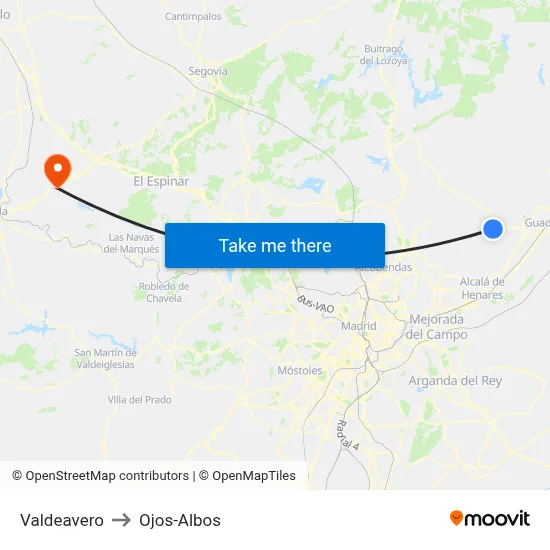Valdeavero to Ojos-Albos map