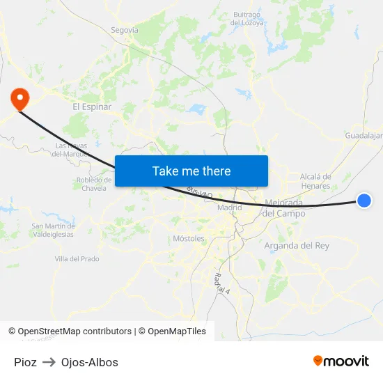 Pioz to Ojos-Albos map