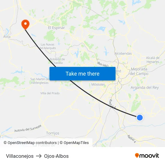 Villaconejos to Ojos-Albos map