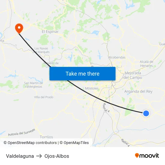 Valdelaguna to Ojos-Albos map