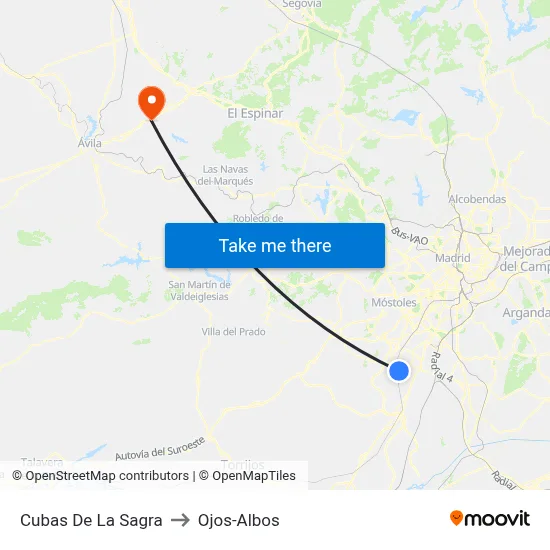 Cubas De La Sagra to Ojos-Albos map