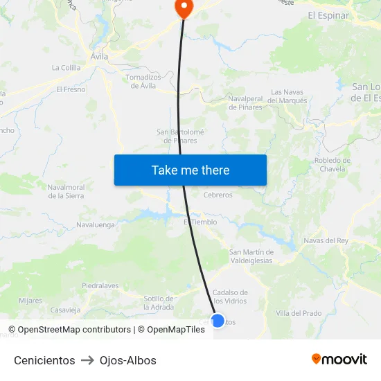 Cenicientos to Ojos-Albos map