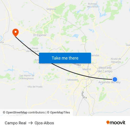 Campo Real to Ojos-Albos map