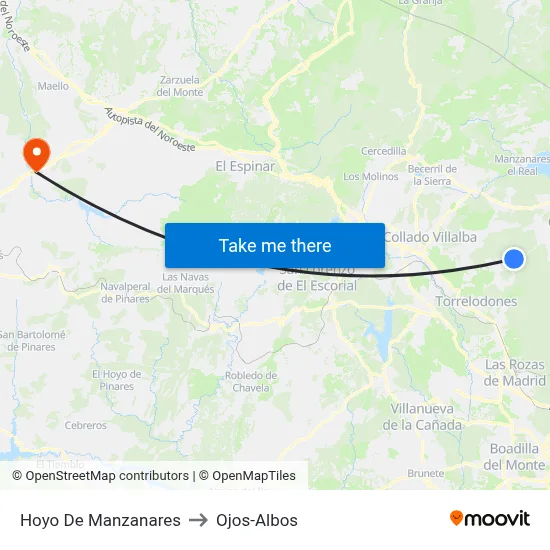 Hoyo De Manzanares to Ojos-Albos map