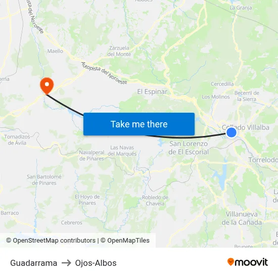 Guadarrama to Ojos-Albos map