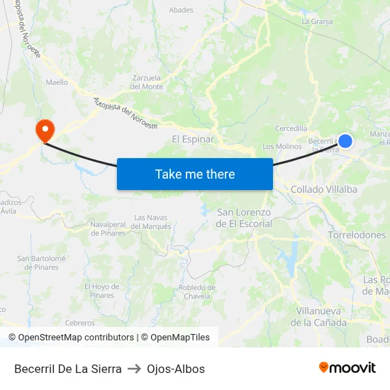 Becerril De La Sierra to Ojos-Albos map