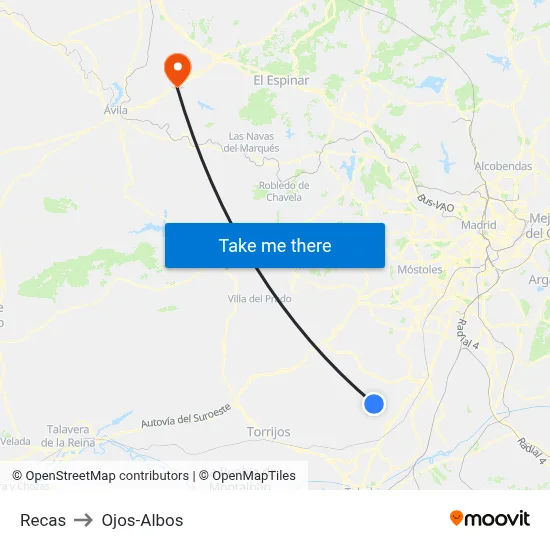 Recas to Ojos-Albos map