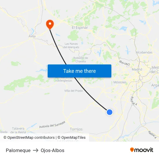 Palomeque to Ojos-Albos map