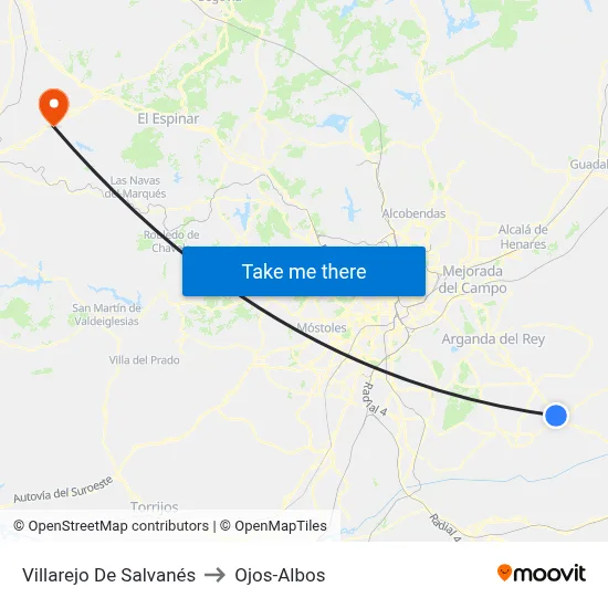 Villarejo De Salvanés to Ojos-Albos map