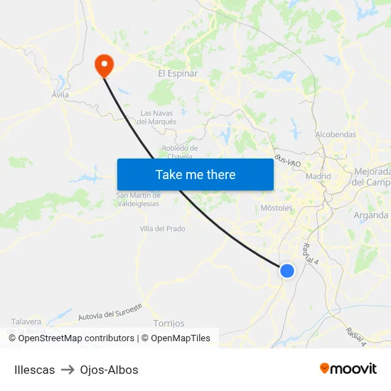 Illescas to Ojos-Albos map