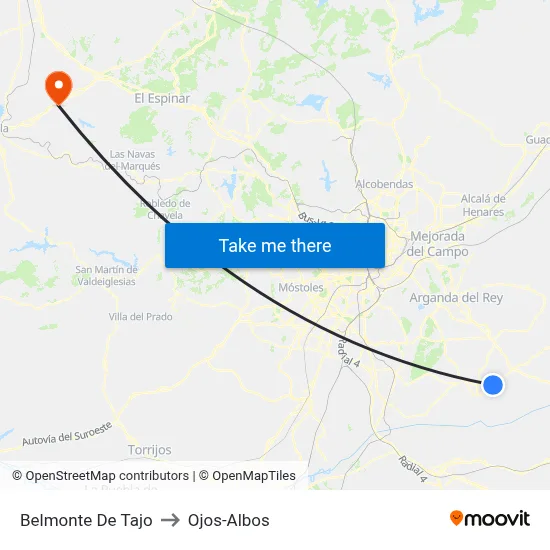 Belmonte De Tajo to Ojos-Albos map