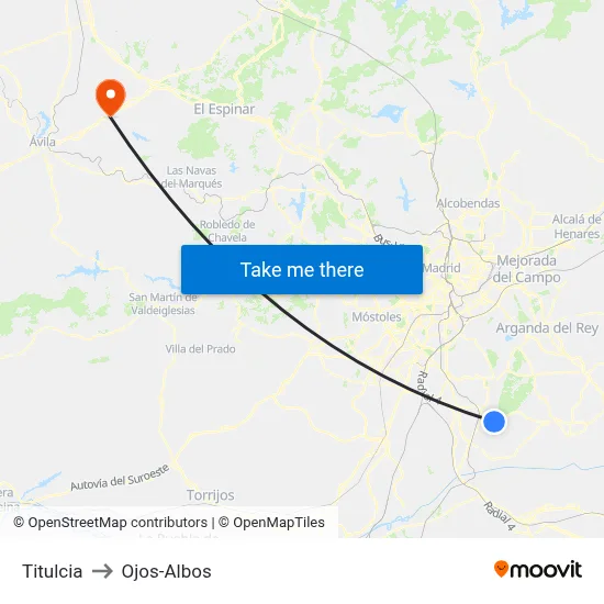 Titulcia to Ojos-Albos map