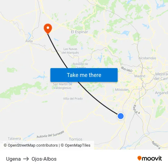 Ugena to Ojos-Albos map