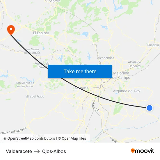 Valdaracete to Ojos-Albos map