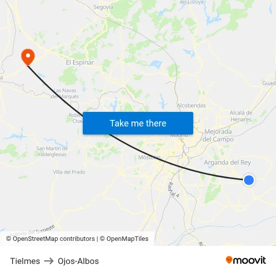 Tielmes to Ojos-Albos map